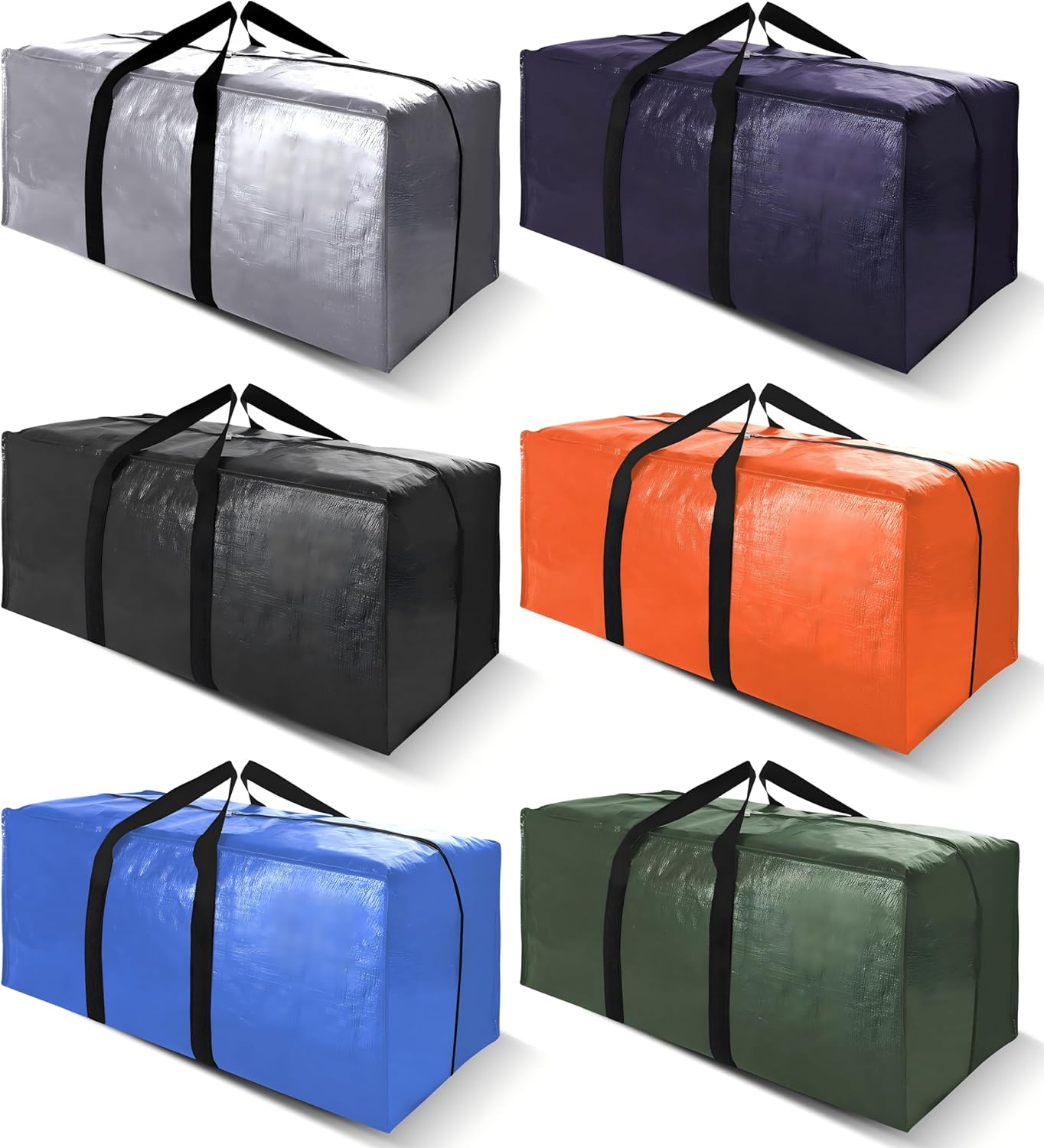 VELVETSURE Heavy Duty Extra Large Moving Bags - Strong Handles & Zippers, Space-Saving Storage Totes (Set of 6, Multicolor)