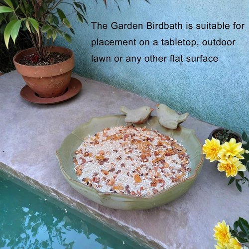 Ceramic Bird Bath - 9.45-Inch Outdoor Bird Bath Bowl for Garden, Deck, and Lawn Use