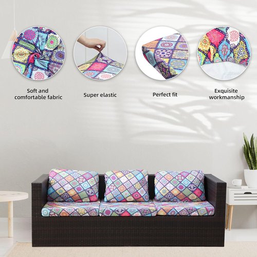 BIETYONE 8Pcs Stretch Patio Cushion Covers - Washable Outdoor Couch & Sofa Slipcovers | Colored Glass