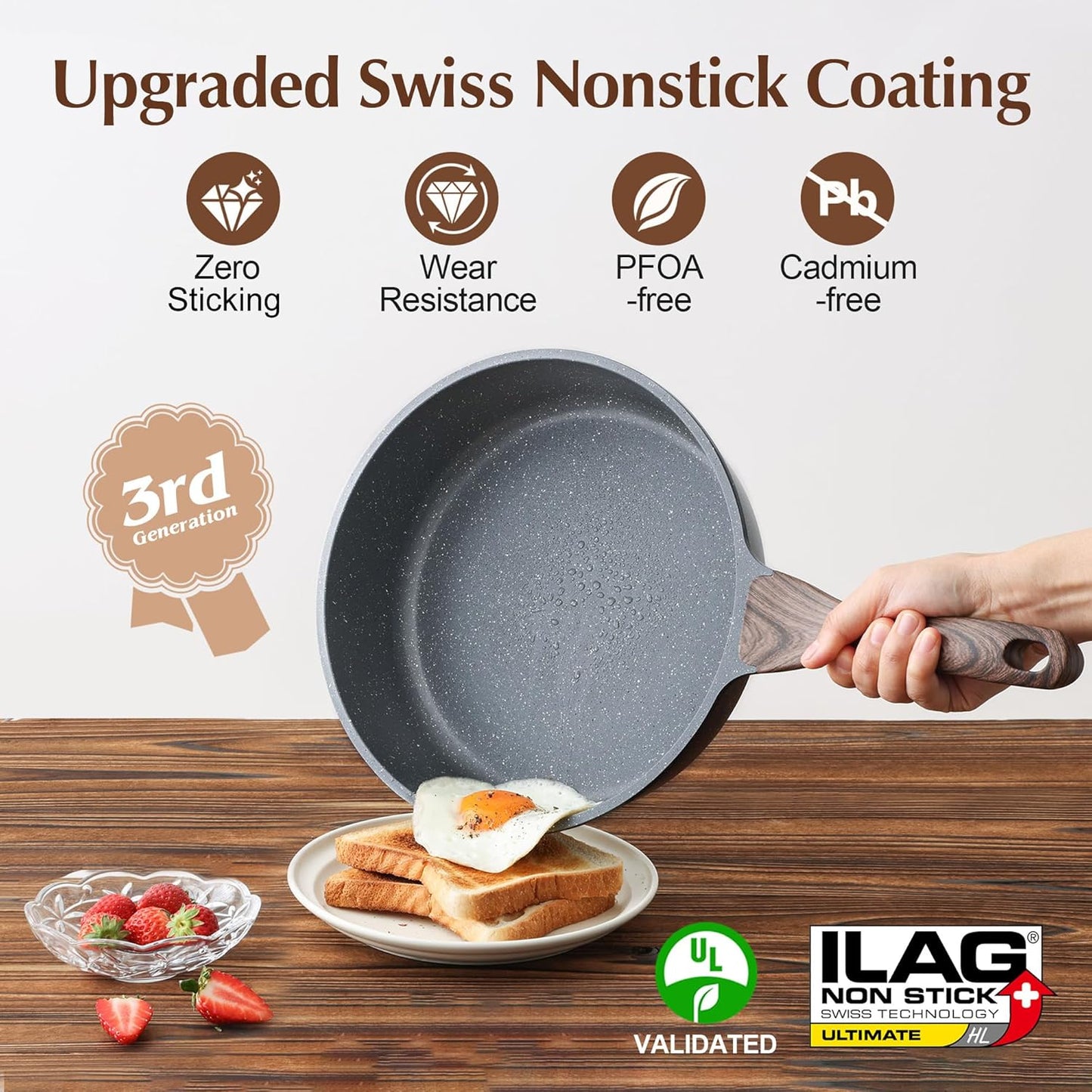 SENSARTE 13-Piece Nonstick Cookware Set - Swiss Granite Coating, Stay-Cool Handles, PFOA Free