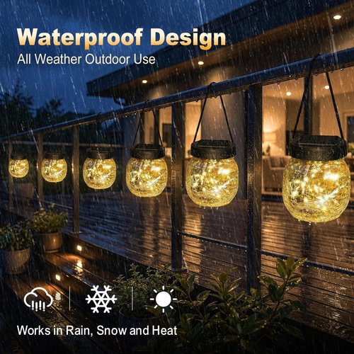 Fairdeer 12 Pack Solar Lanterns Outdoor Waterproof, Crackle Glass Hanging Lights with Warm Glow, Waterproof Outside Lights for Tree Shepherd Hook Fence Patio Yard Decor & Gifts for Women Mom