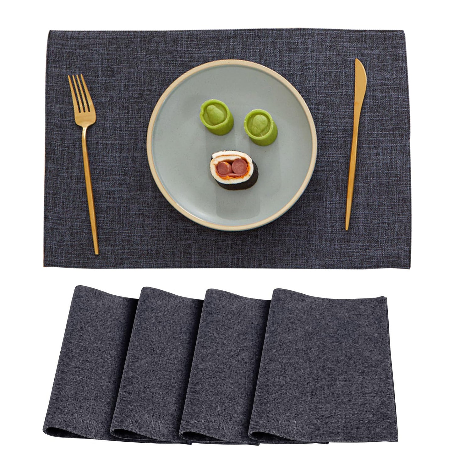 Linen Placemats Set of 4-12“ x 18”-Easy Clean Placemats and Table Mats,Heat-Resistant and Non Slip Dining Placemats,Suitable for Indoor and Outdoor,Durable Rectangular Linen Table Mats(4, Carbon Gray)