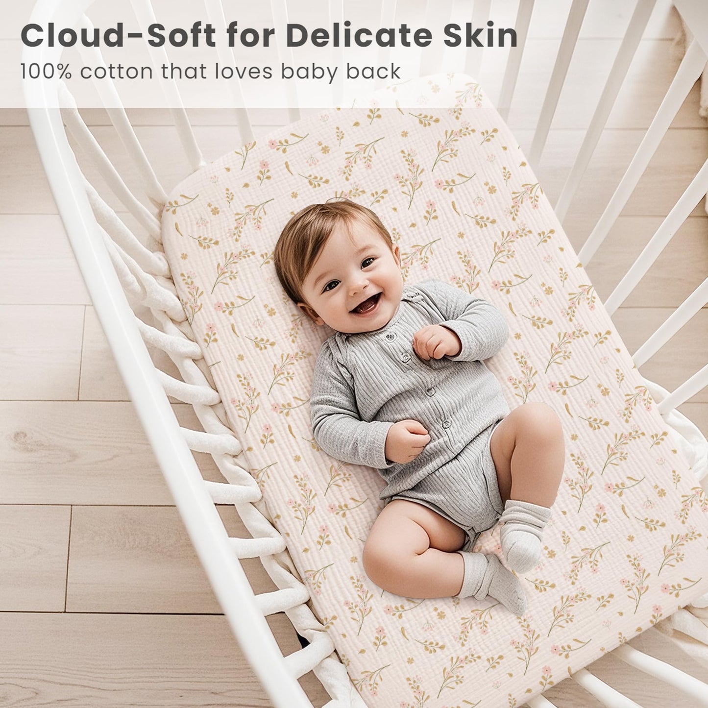 Konssy Muslin Fitted Bassinet Sheets 2 Pack for Baby Girl Boy, Soft Bedside Sleeper Bassinet Sheets Fit for Baby Bassinets, Moses Basket Oval Rectangle Pad/Mattress