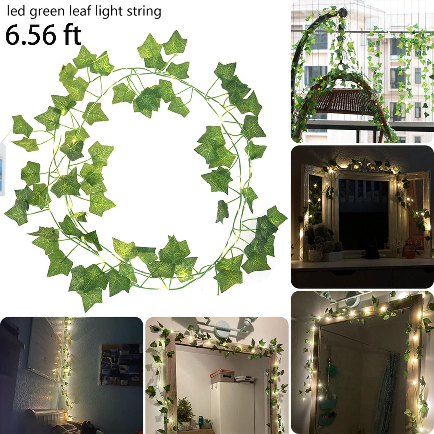 NWLIGHT Vine with Fairy Lights, 2 Pack 40LEDs Vine Lights Green Ivy Vines String Lights Battery Operated, Artifical Garland Leaf with Fairy Light for Bedroom Dorm Wall Decor
