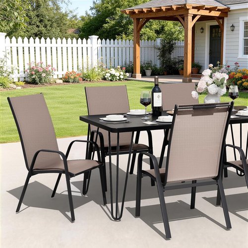 JEAREY Outdoor Dining Chairs Set of 4 - Stackable All-Weather Furniture for Lawn, Garden, Poolside | Brown