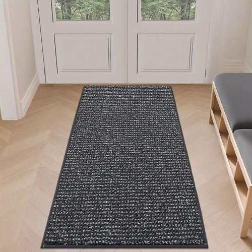 BEQHAUSE Dirt Trapper Door Mat - Non-Slip, Washable, Absorbent | 24" x 60" Charcoal Entrance Mat