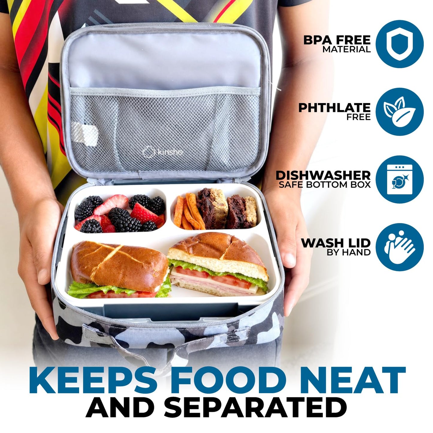 Bento Lunch Box Kids & Adults, Lunch and Snack Containers for Boys & Girls with 3 Compartments - School, Work Daycare, Meal Planning Portion Control Container, BPA-Free Boxes, Utensils, Blue 1 pack