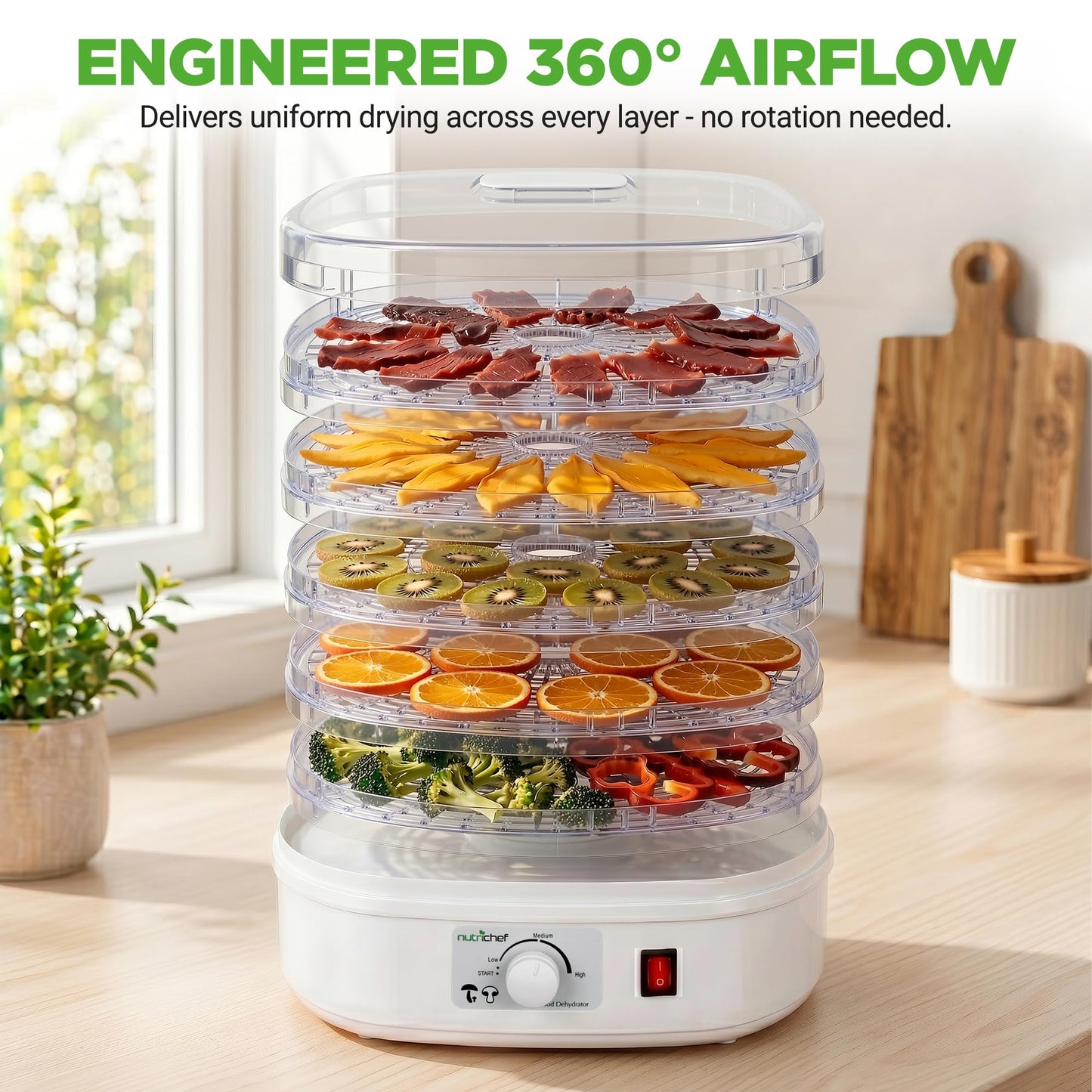 Nutrichef Food Dehydrator Machine | Dehydrates Beef Jerky, Meat, Food, Fruit, Vegetables & Dog Treats | Great For At Home Use | High-Heat Circulation for Even Dehydration | 5 Easy to Clean Trays