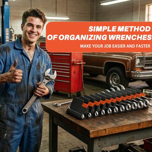 32 PCS Modular Wrench Organizer Wrench Holder - Wrench Tool Organizers for Tool Drawer Storage, Wrench Storage Set with Metric & SAE Label, Wrench Rack Tool Gift for Mechanics, Father, Men, Black