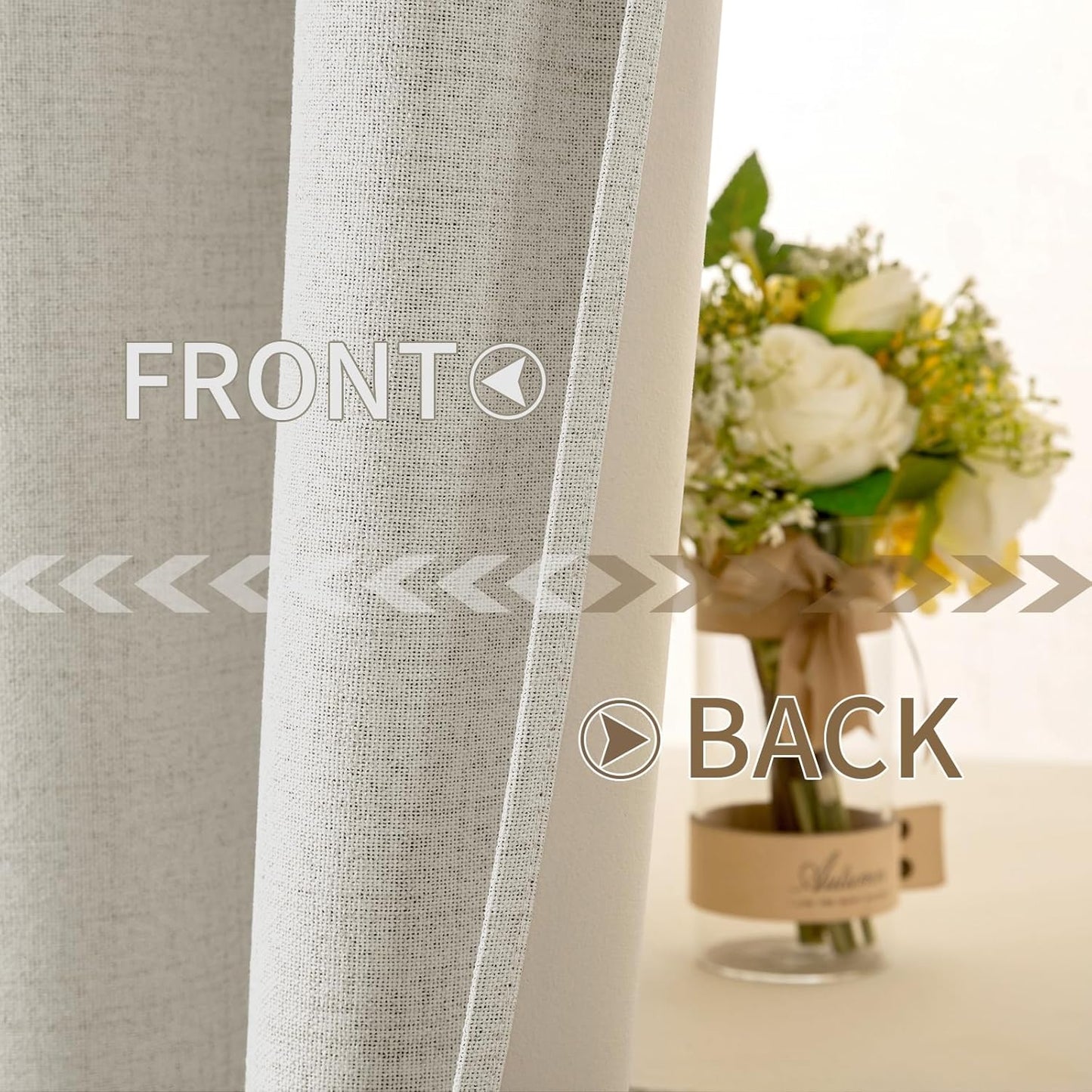 MIULEE Linen Texture Curtains - 100% Blackout Thermal Insulated Draperies | Light Cream, 52x96 Inch (2 Panels)