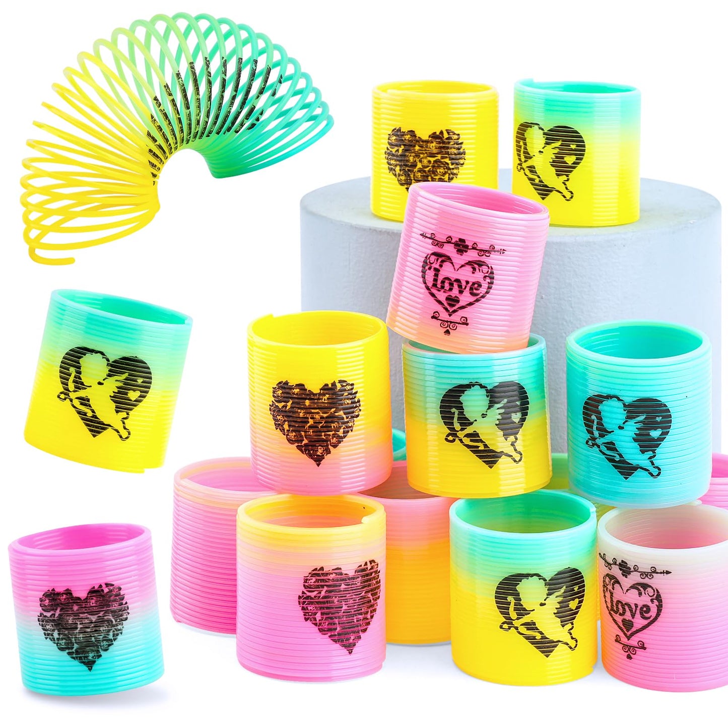CLEVERZONE 36 Packs Spring Rainbow Magic Fidget Stress Coil Mini Springs Bulk Toys Valentine's Day Wedding Party Favor Goodie Bag Stuffers For Kids Boys Girls (Love)