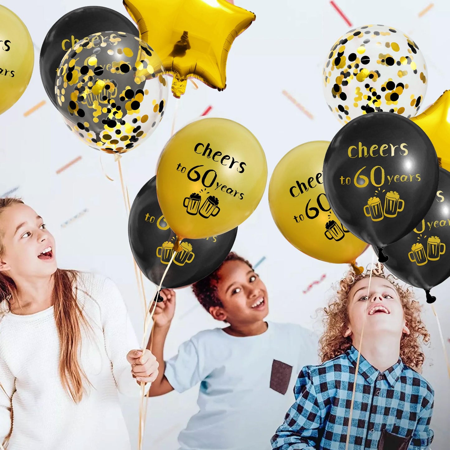 SHUNTAI Cheers to 60 Years Black and Gold Birthday Decorations - 60th Birthday Balloons, Latex Gold Confetti for Women Men - 60 Anniversary Theme Happy Party Decor 12 Inch