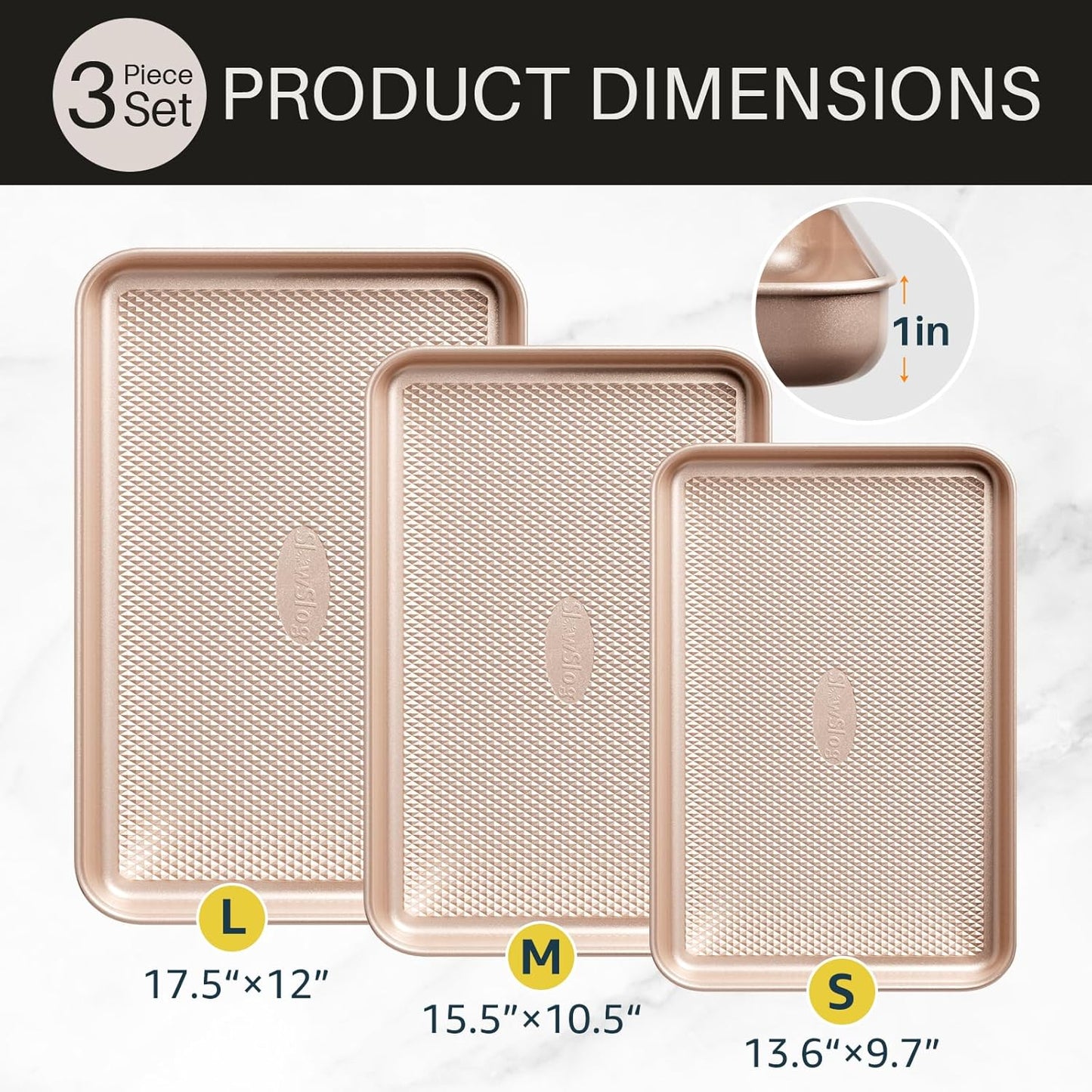 3Pcs Nonstick Baking Sheet Pan Set by [Brand Name] - Heavy Duty Carbon Steel | Gold Jelly Roll Pans