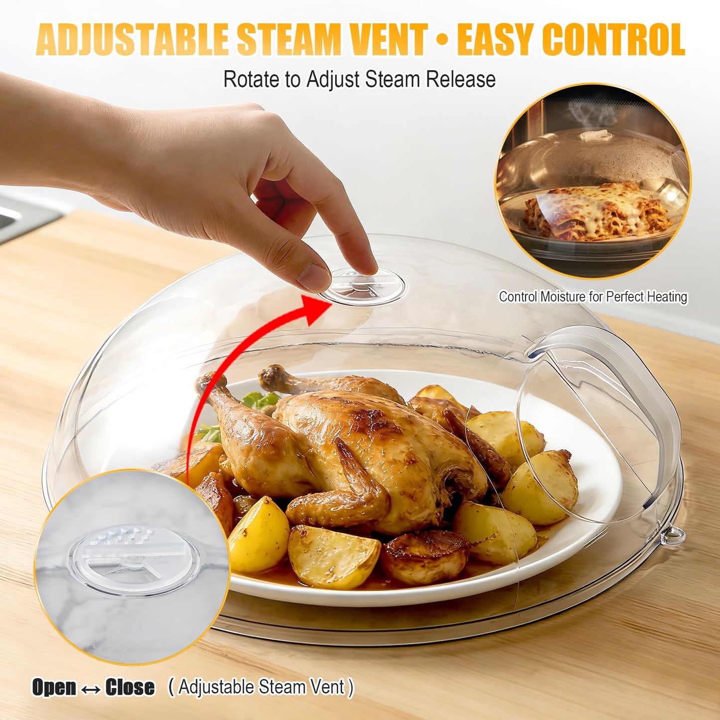 WENWELL Microwave Splatter Cover for Food 12",Large Clear Microwave Splash Guard Cooker lid with Handle,Dish bowl Plate Serving Cover Home Kitchen Essential,BPA-Free,Saft Plastic