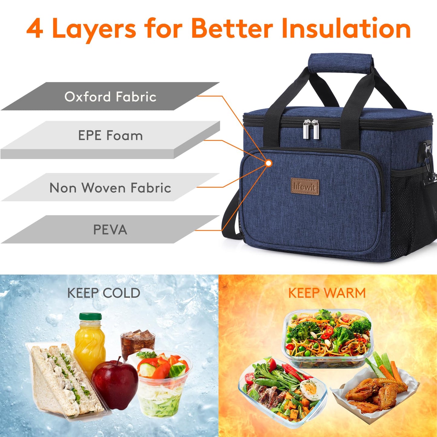 Lifewit Large Lunch Bag, Insulated Lunch Box, Soft Cooler Cooling Tote for Adult Men Women, Dark Blue 24-Can (15L)