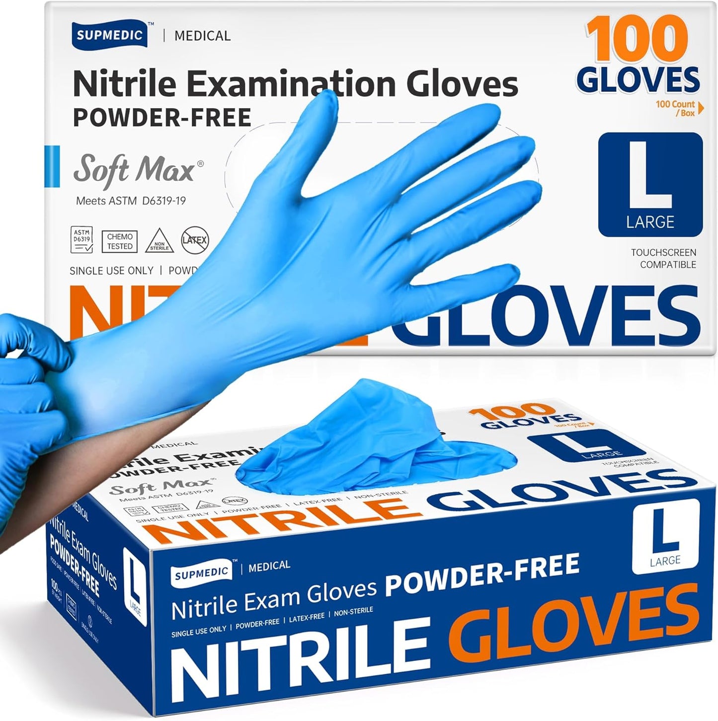 Supmedic Medical Soft Max™ Nitrile Exam Gloves - 100 Count, Latex-Free & Powder-Free, Blue