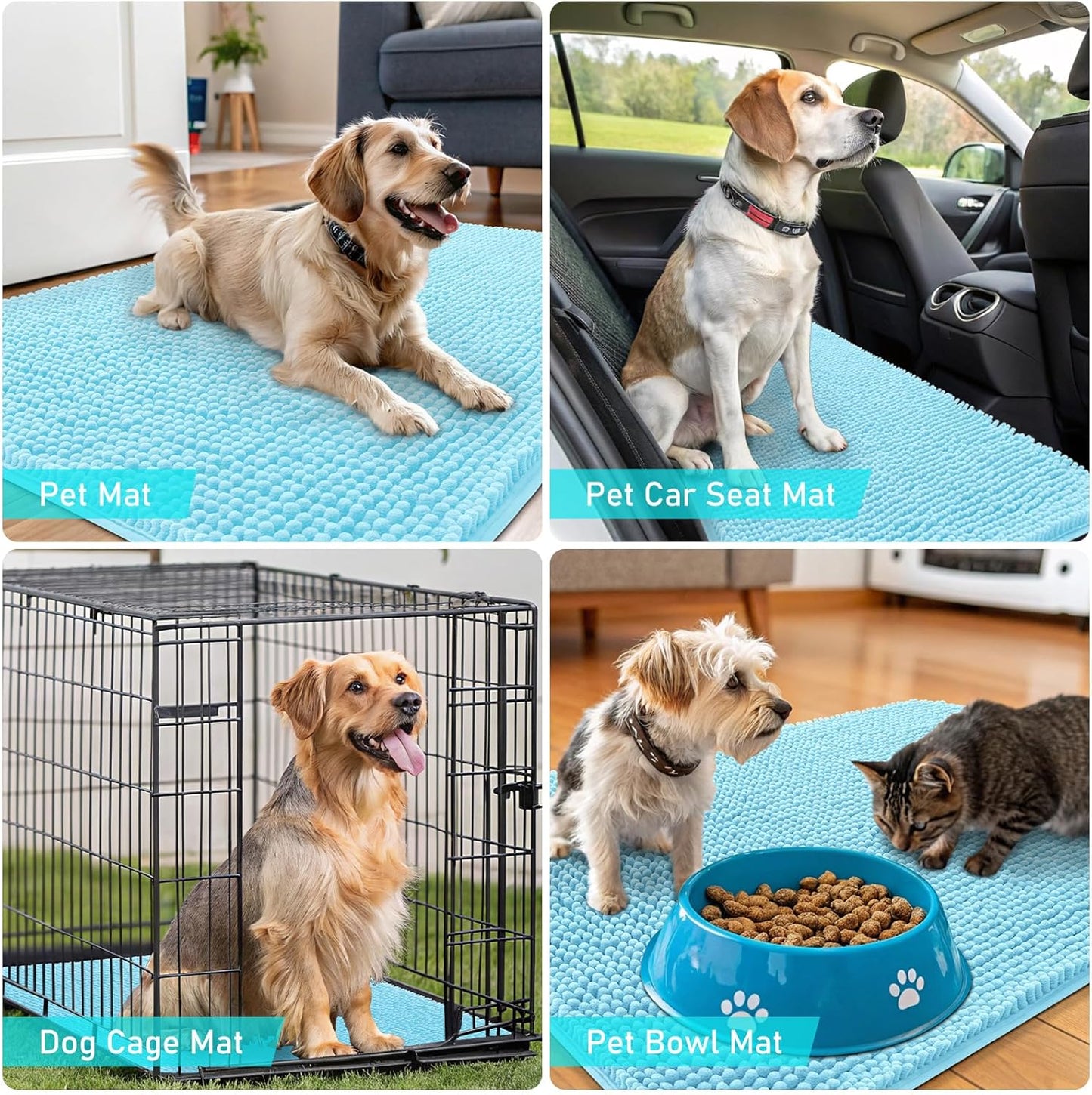 OLANLY Dog Door Mat - Absorbent Non-Slip Washable Doormat for Muddy Paws | 59x32 Blue Chenille Mat