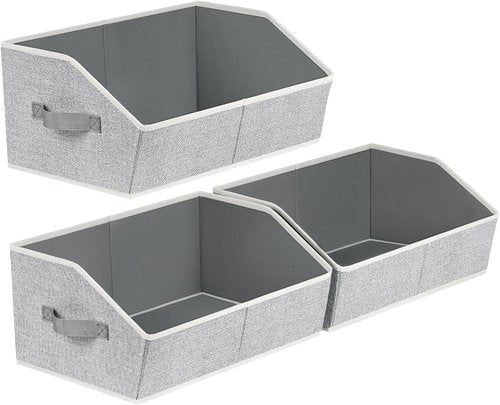 Homsorout Trapezoid Closet Shelf Organizer - Large Fabric Storage Baskets for Clothes & Books | 3 Pack, Light Gray