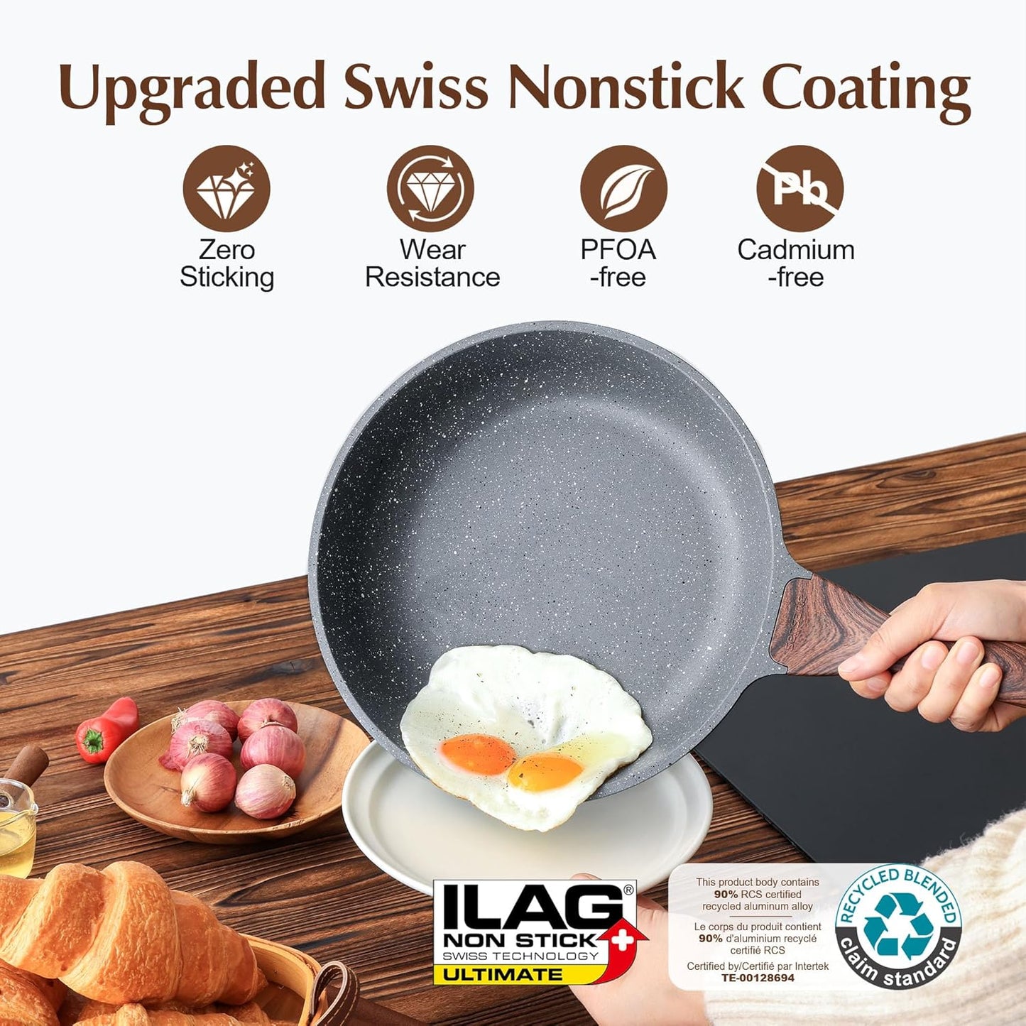 SENSARTE Nonstick Frying Pan - Swiss Granite Coating Omelette Pan, PFOA Free | 9.5 Inch Chef's Cookware