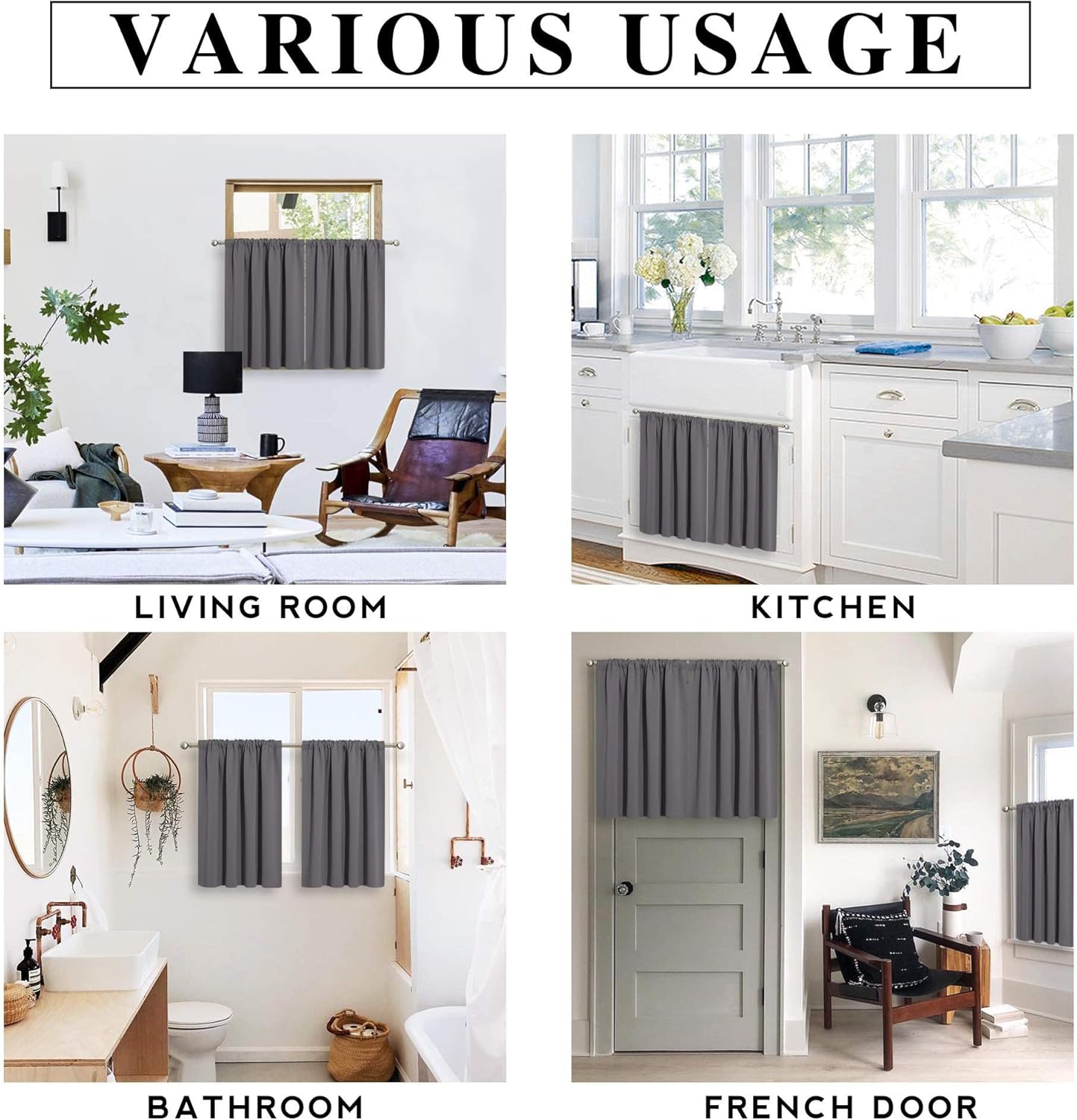RYB HOME Short Grey Blackout Curtains - UV Blocking Insulating Drapes for Small Windows | 42" x 36", Set of 2