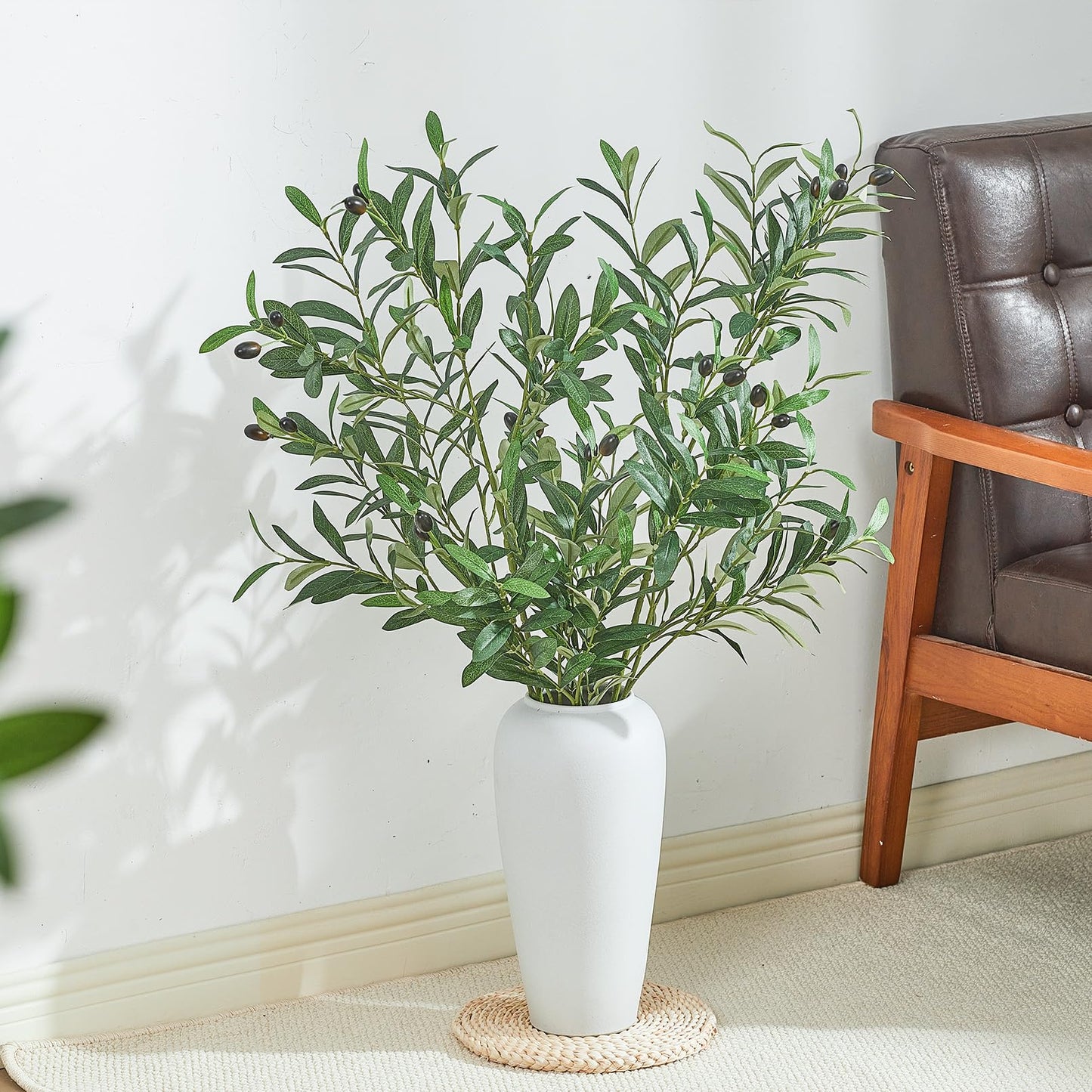 Vicrol 2 PCS 39 Inch Faux Olive Branches Artificial Flowers Greenery Stems Olive Tree Branch for Vase Filler Home Decor Indoor