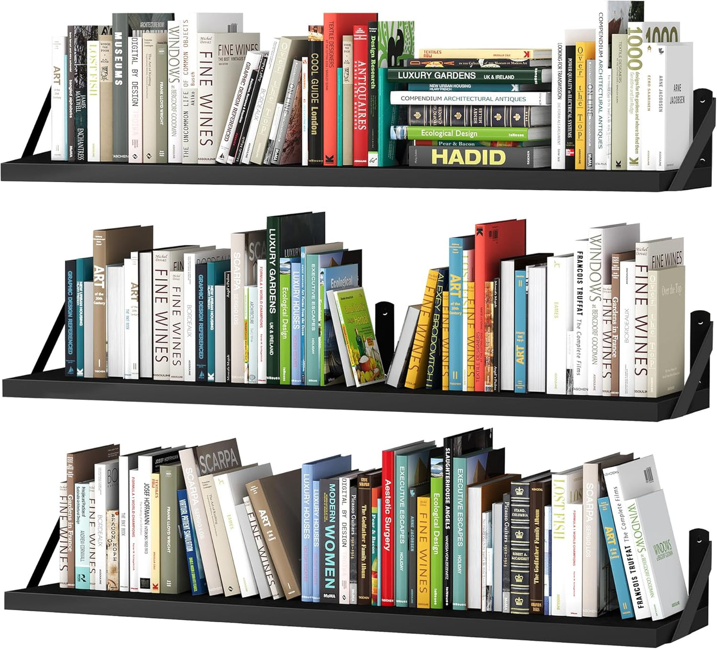 Upsimples Floating Book Shelves - 35.4 Inches Long Wall Storage for Living Room, Library, Office | Black Wood