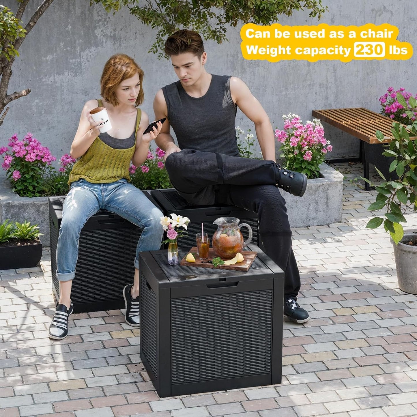 Regine Switzerland 31 Gallon Waterproof Outdoor Storage Box - Lockable Resin Container for Patio & Garden (Black)