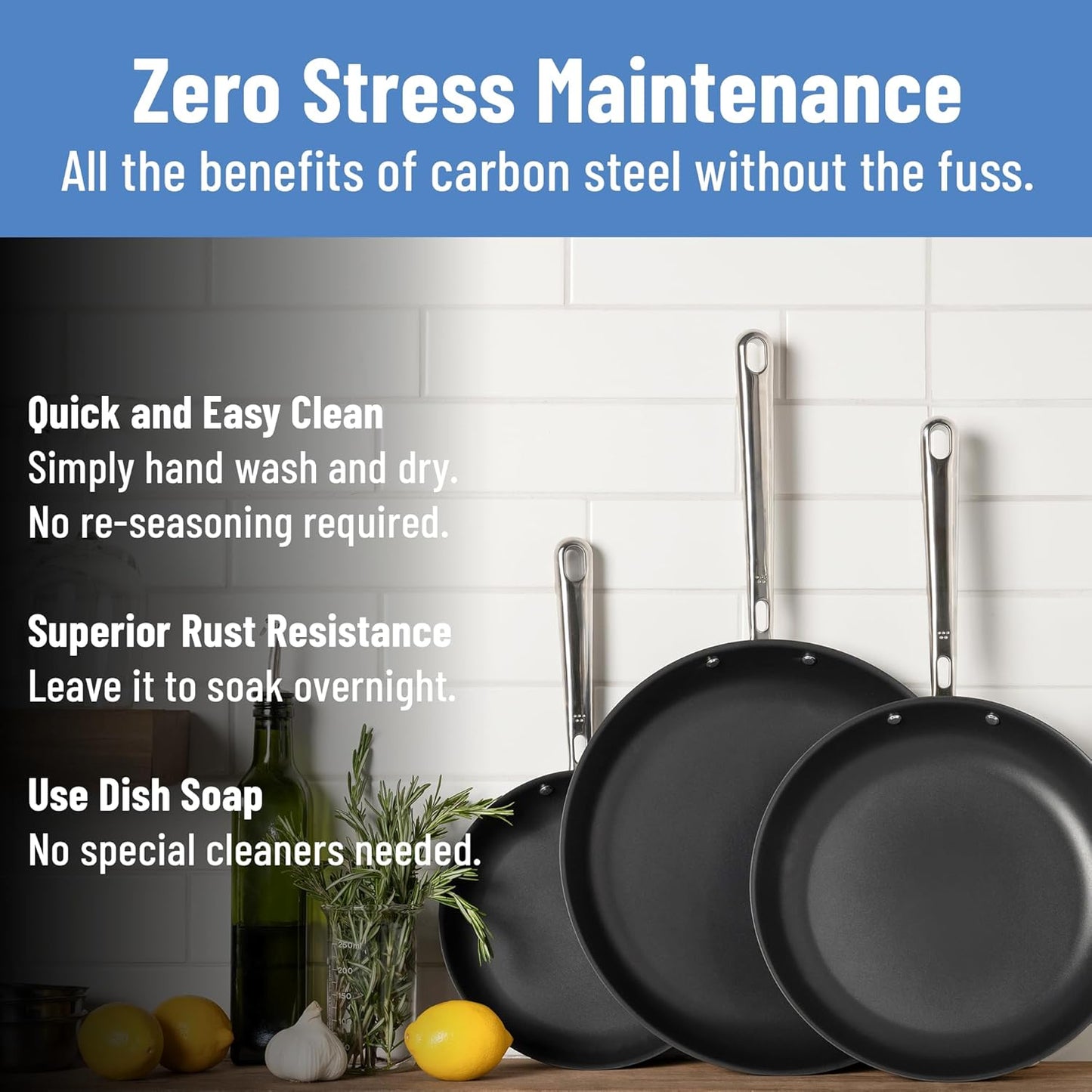 Misen Carbon Nonstick™ Skillet - High Heat Ready Nitrided Carbon Steel - 8 Inch Induction & Oven Safe
