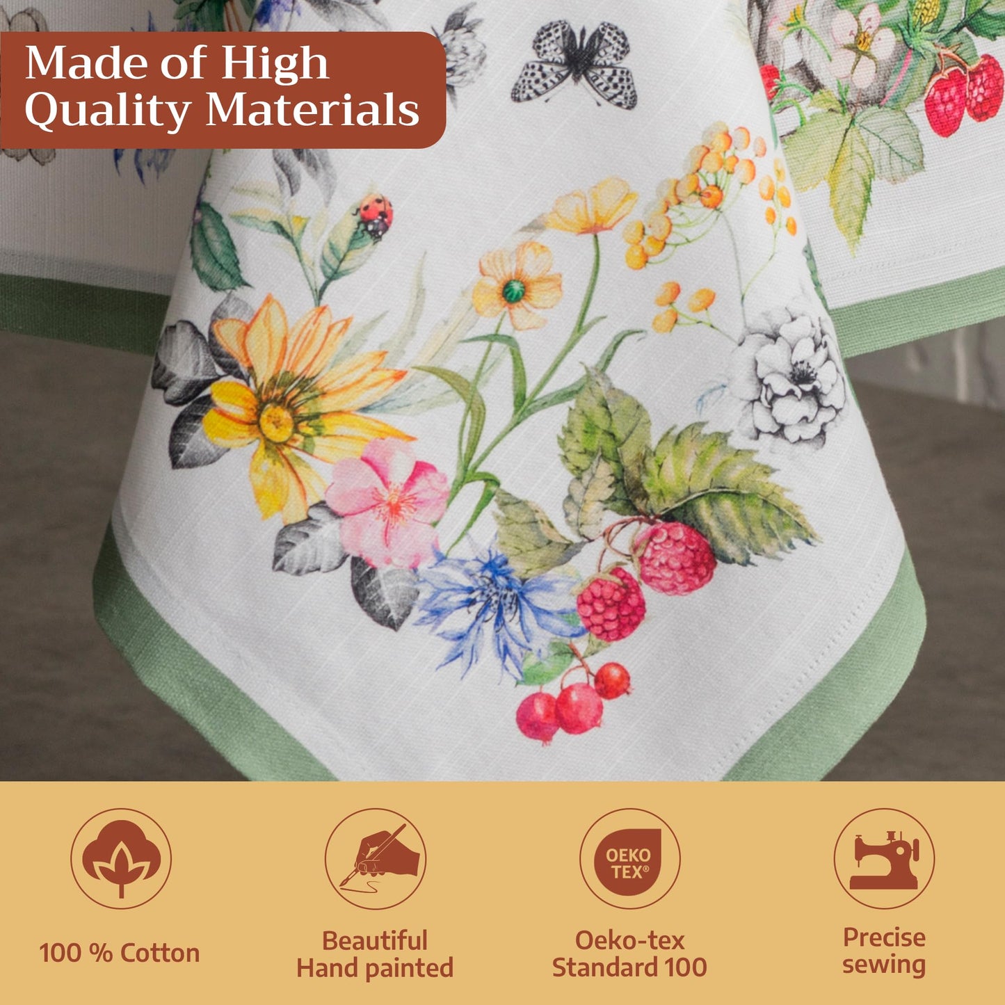 Maison d' Hermine Table Cloth Square Table 100% Cotton 54 x 54 Inches Tablecloth Reusable Decorative for Dining Kitchen Room Farmhouse Home Gifts for Mothers Day Spring Summer - Printemps