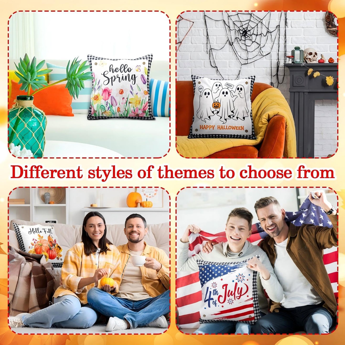 Hahafelt Set of 13 Seasonal Holiday Throw Pillow Covers 18x18 in with 12 Interchangeable Panels Spring Summer 4th of July 250th Anniversary Decorative Square Pillowcase for Farmhouse Sofa Home Decor