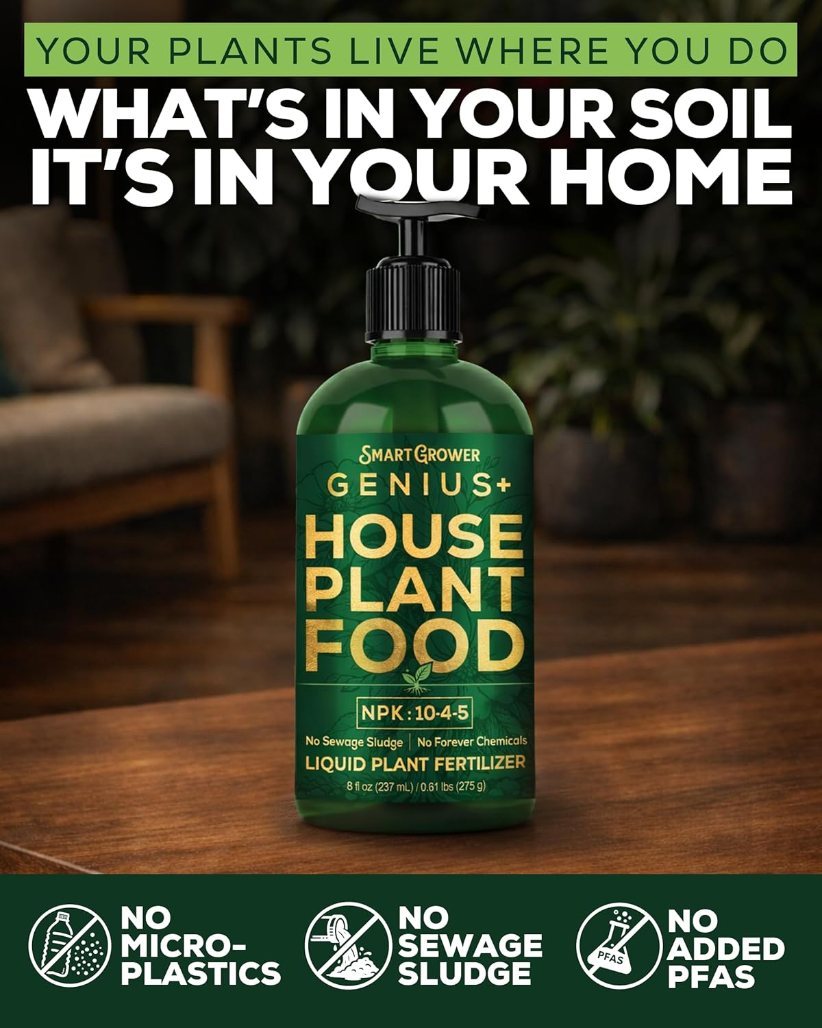 Smart Grower Genius+ Plant Food - Instant Indoor Fertilizer for Healthier Plants | 8oz Makes 96 Gallons