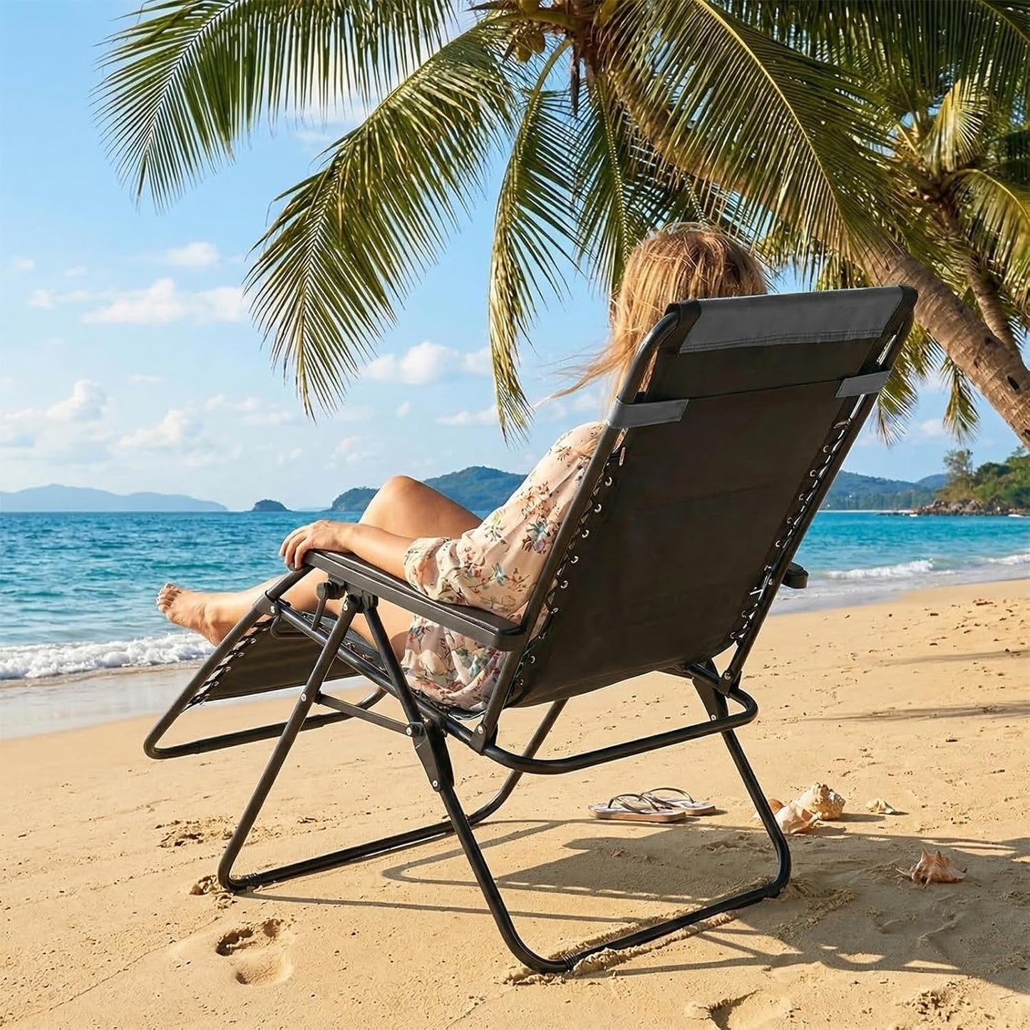 Sweetcrispy Zero Gravity Chairs - Oversized Foldable Patio Recliners with Adjustable Pillow & Cup Holder | Supports 400 lbs (Black-Gray)