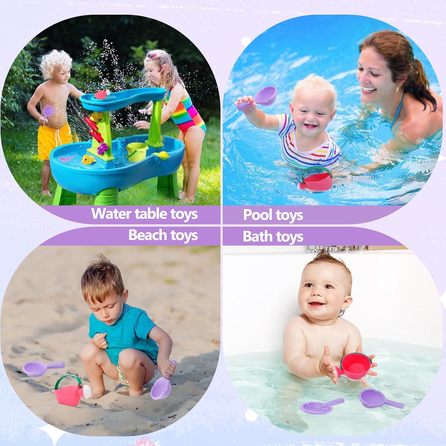 Skiennix Soft Bath Toys for Toddlers 1-3 | Easy to Clean Water Table & Baby Tub Toys - 3 Pack (Pink)