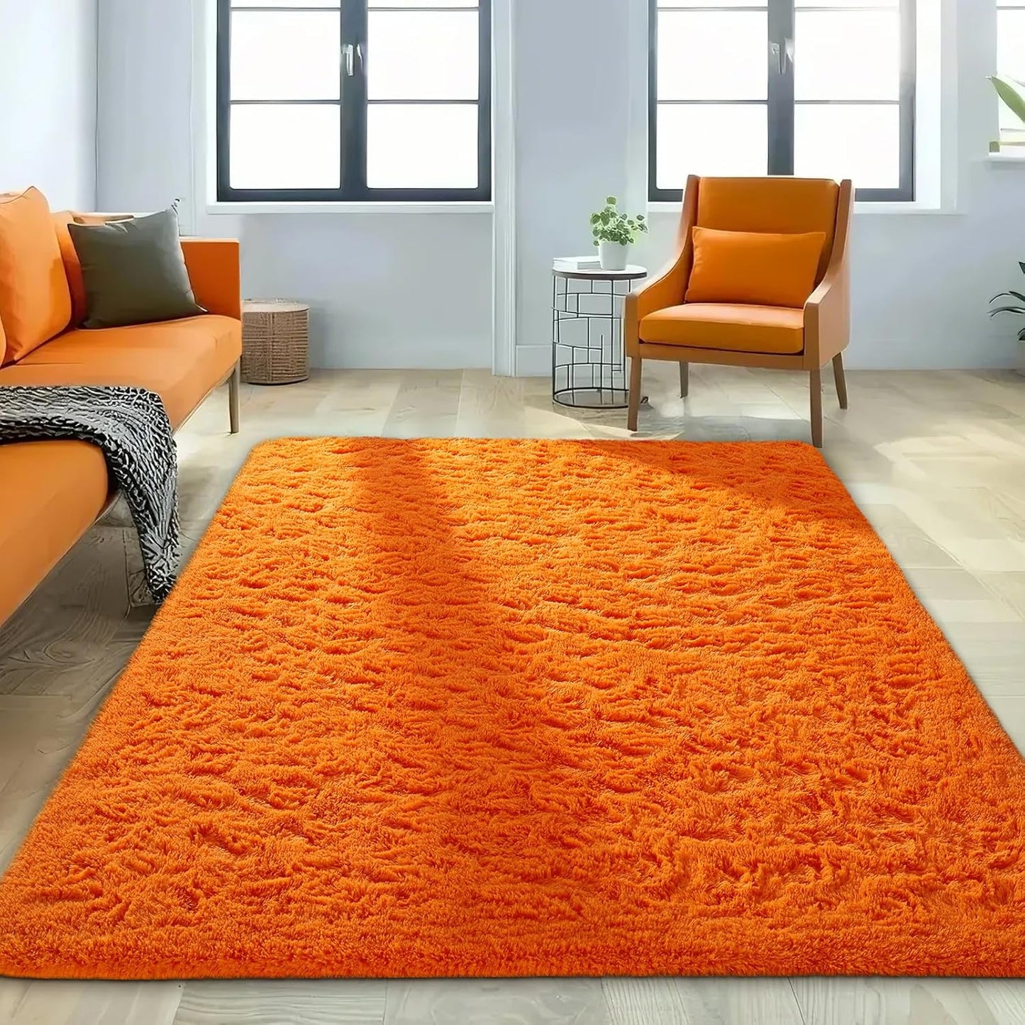 Ophanie Orange Area Rug - Plush 5x8 Fluffy Shag Carpet for Living Room & Bedroom Decor