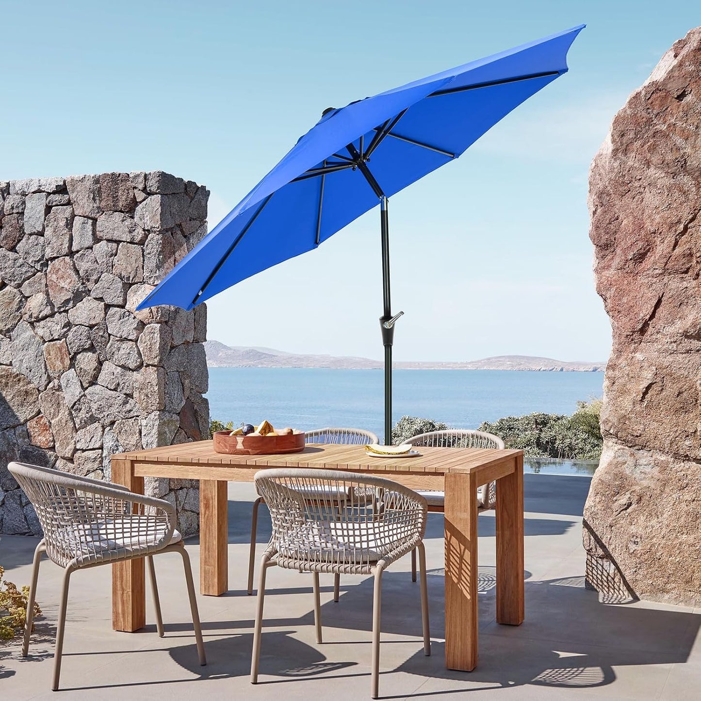 OLIXIS 9ft Patio Umbrella - Waterproof with Tilt & Crank Button | Perfect for Poolside & Outdoor Use, Blue