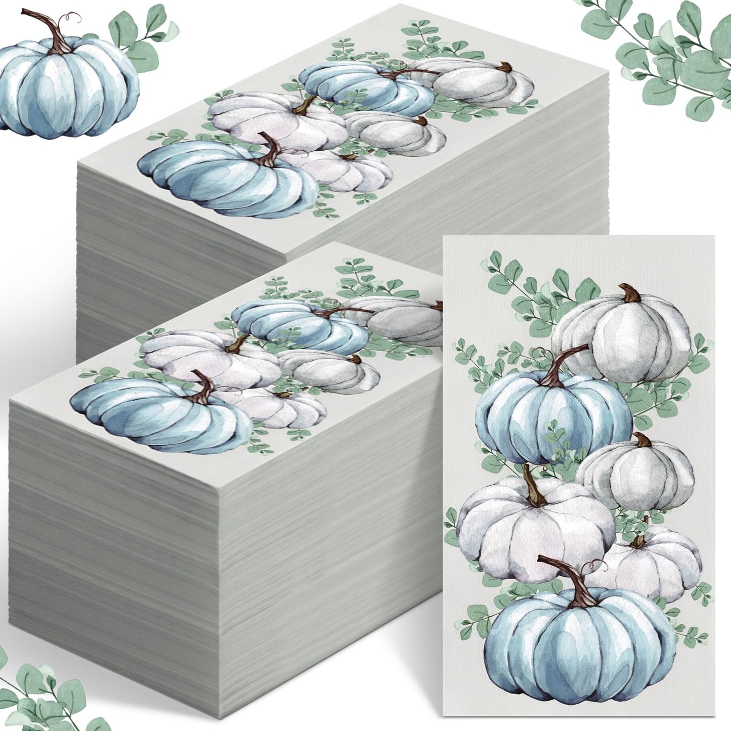 Jetec 200 Pcs Fall Napkins Thanksgiving Disposable Guests Paper Napkins White and Blue Pumpkin Disposable Hand Towels for Bathroom Thank You Gifts Decorative Napkins for Wedding Shower Birthday Party