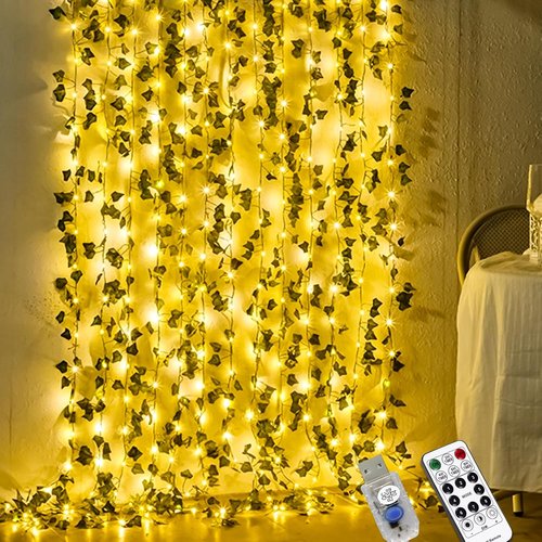 HXWEIYE Artificial Ivy Greenery Garland - 12 Pack with 200 LED Fairy Curtain String Lights | Perfect for Indoor/Outdoor Decor