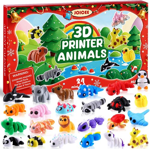 JOICEE Christmas Advent Calendar - 24 Mini 3D Animal Figurines | Articulated Flexible Toys for Kids