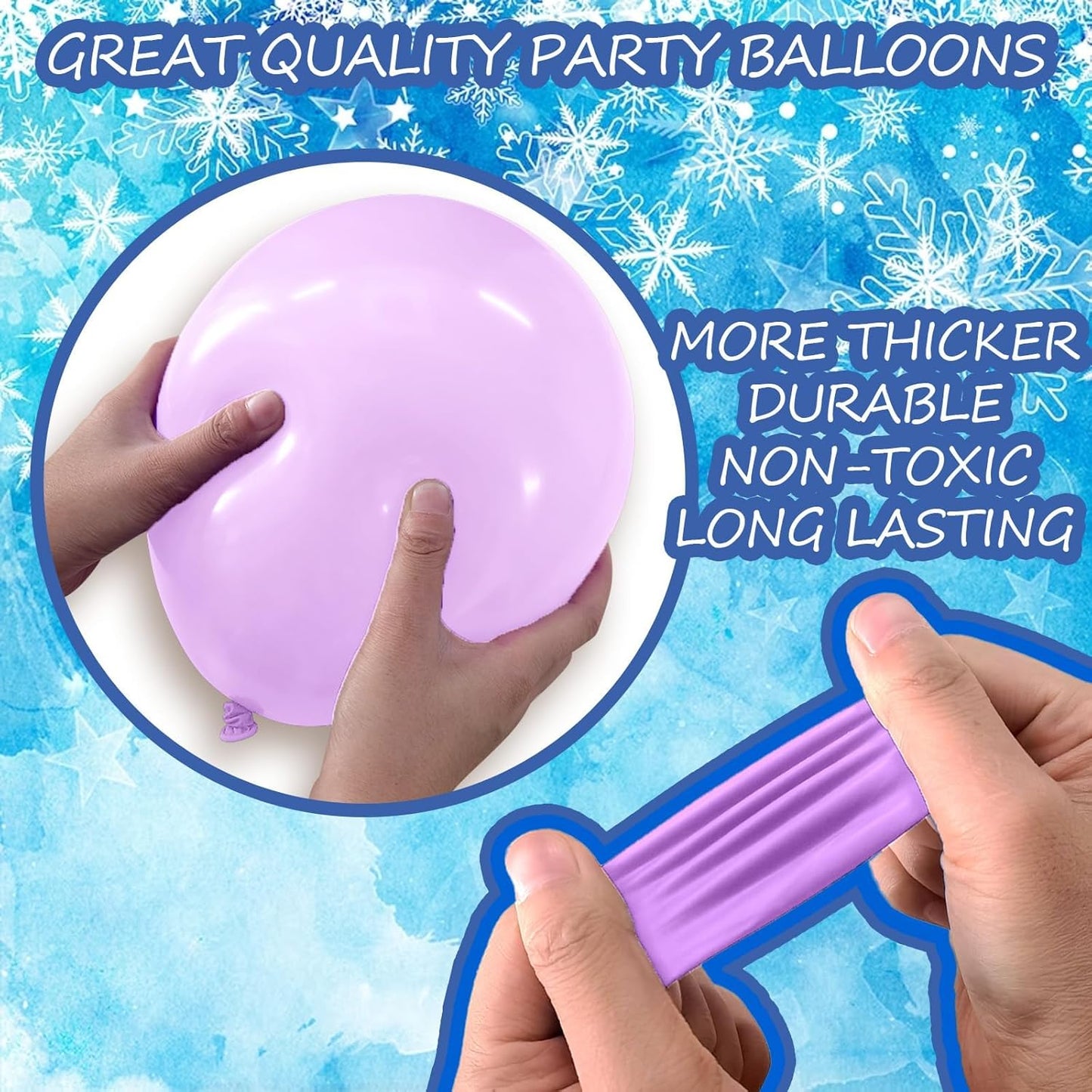 Snow Balloon Garland Arch Kit - Winter Wonderland Decoration with Snowflake Balloons in Blue, Purple, Silver & White