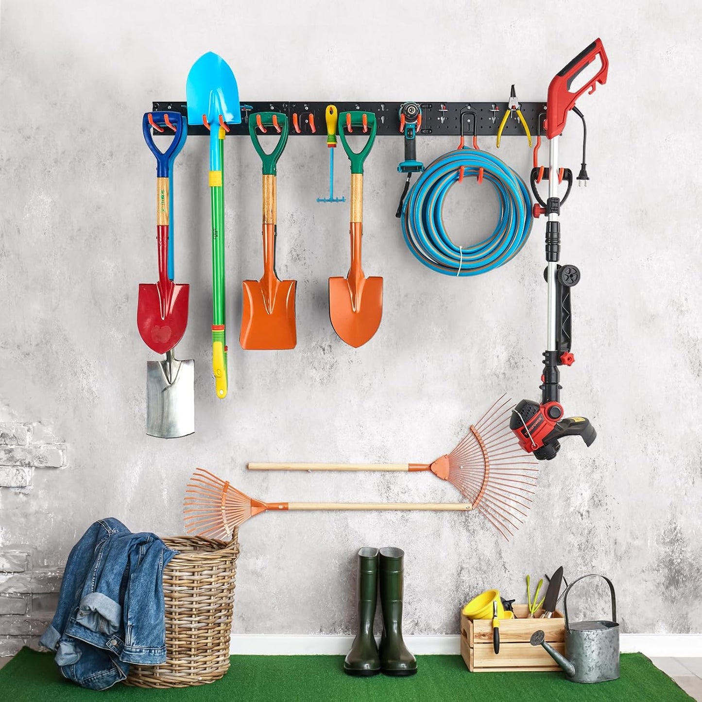 Ultrawall Garage Hooks - Multi-Storage Utility Rack for Garden Tools | 17-Piece Wall-Mounted Organizer
