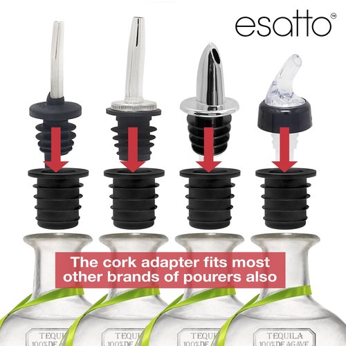 ESATTO 12 Pack Classic Chromed Bottle Pourers, Liquor Pourers for Alcohol, Olive Oil, Bartender Accessories Includes 4 Liquor Pourer Adapters for Large Neck Bottles such as Patron Don Julio Tequila