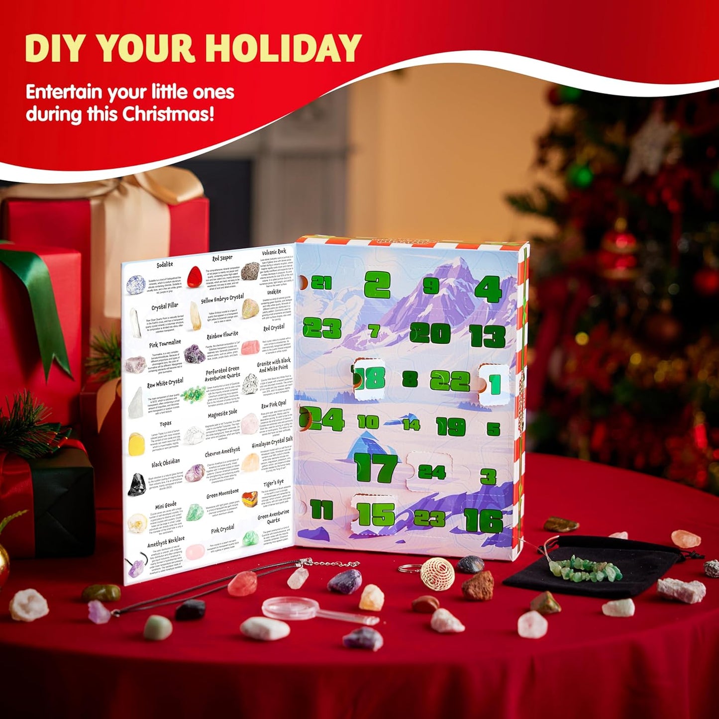 JOYIN Christmas Advent Calendar 2025 - 24 Days of Gemstones Countdown for Kids | Fun Xmas Party Favors
