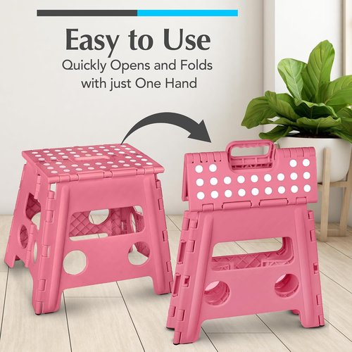 Handy Laundry Folding Step Stool - Lightweight & Sturdy for Adults and Kids - Easy One-Flip Design | Pink - 13 Inch