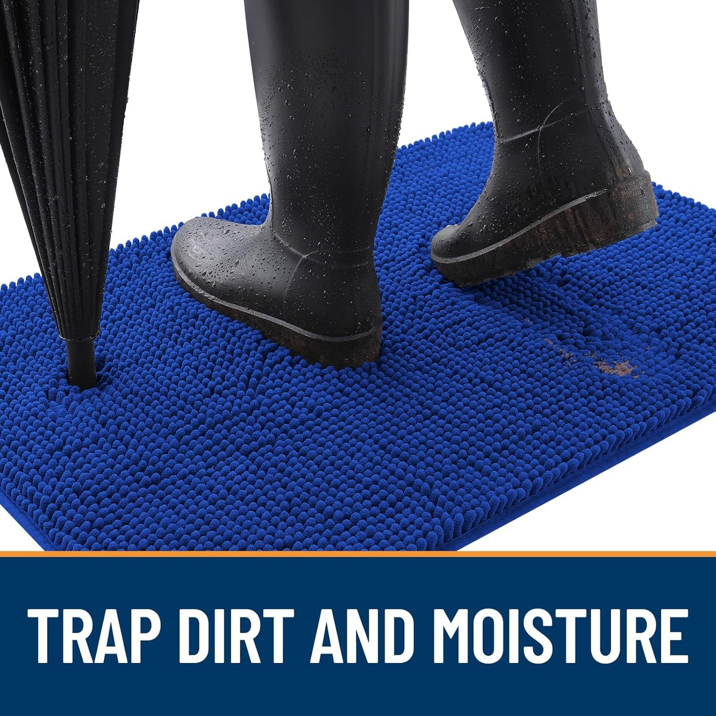 OLANLY Dog Door Mat - Absorbent Non-Slip Washable Chenille Mat for Muddy Paws | 59x35 Royal Blue