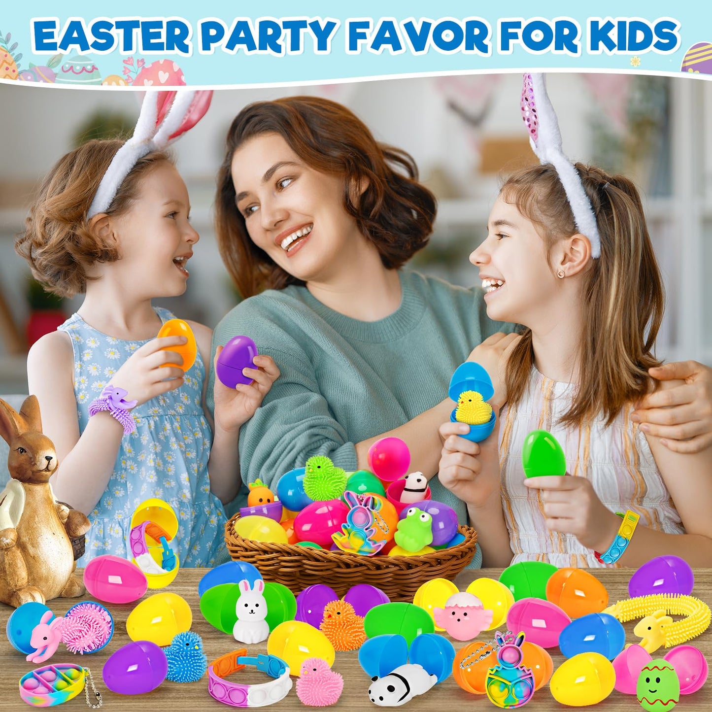 Jyusmile 36 Pack Prefilled Easter Eggs with Toys, Plastic Easter Eggs with Assorted Toys Inside, Surprise Eggs for Easter Hunt, Easter Basket Stuffers, Party Favors Bulk for Kids Boys Girls