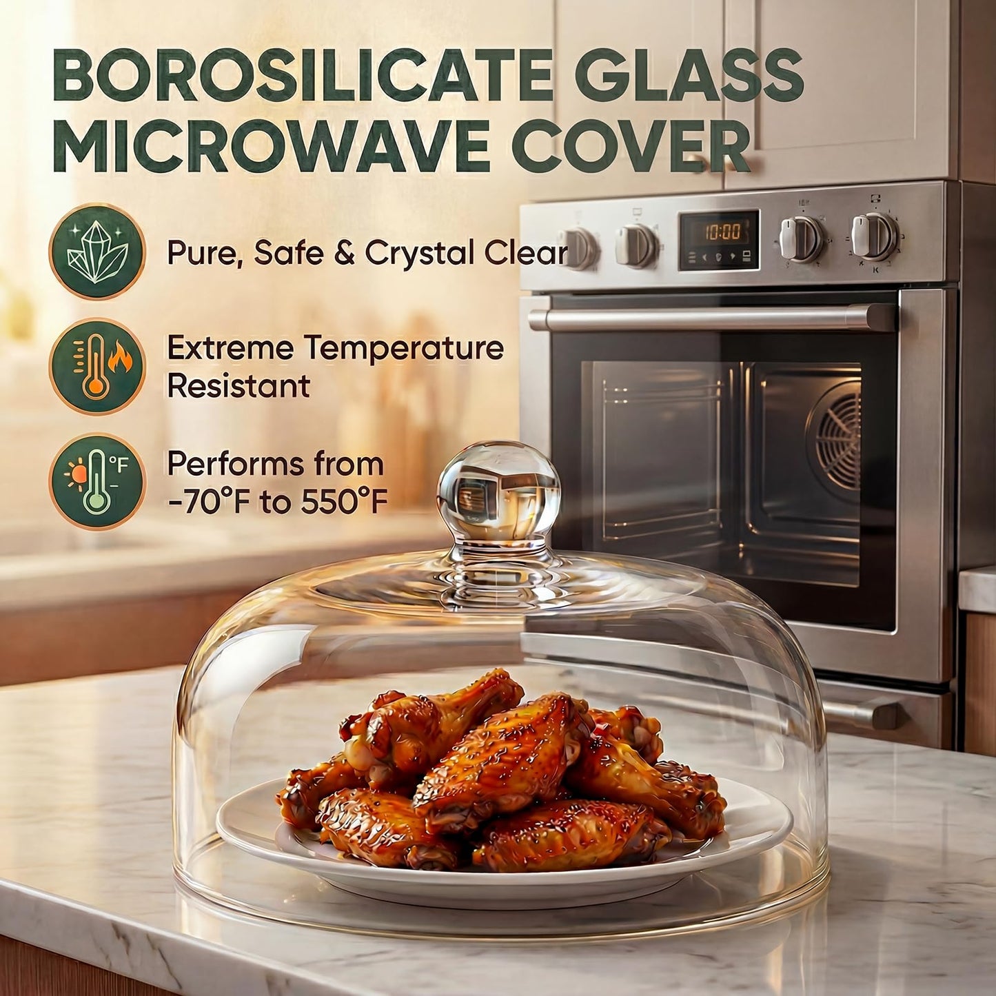 12" Borosilicate Glass Microwave Splatter Cover, Large Clear Food Cover with Handle, 12-Inch Plate Lid, BPA-Free, Heat-Resistant & Dishwasher-Safe Microwave Splatter Guard for Reheating