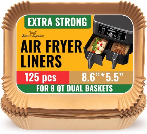 Baker's Signature Air Fryer Liners - 125 Pcs Non-Stick Parchment Paper for Ninja Foodi & Instant Pot Vortex Plus
