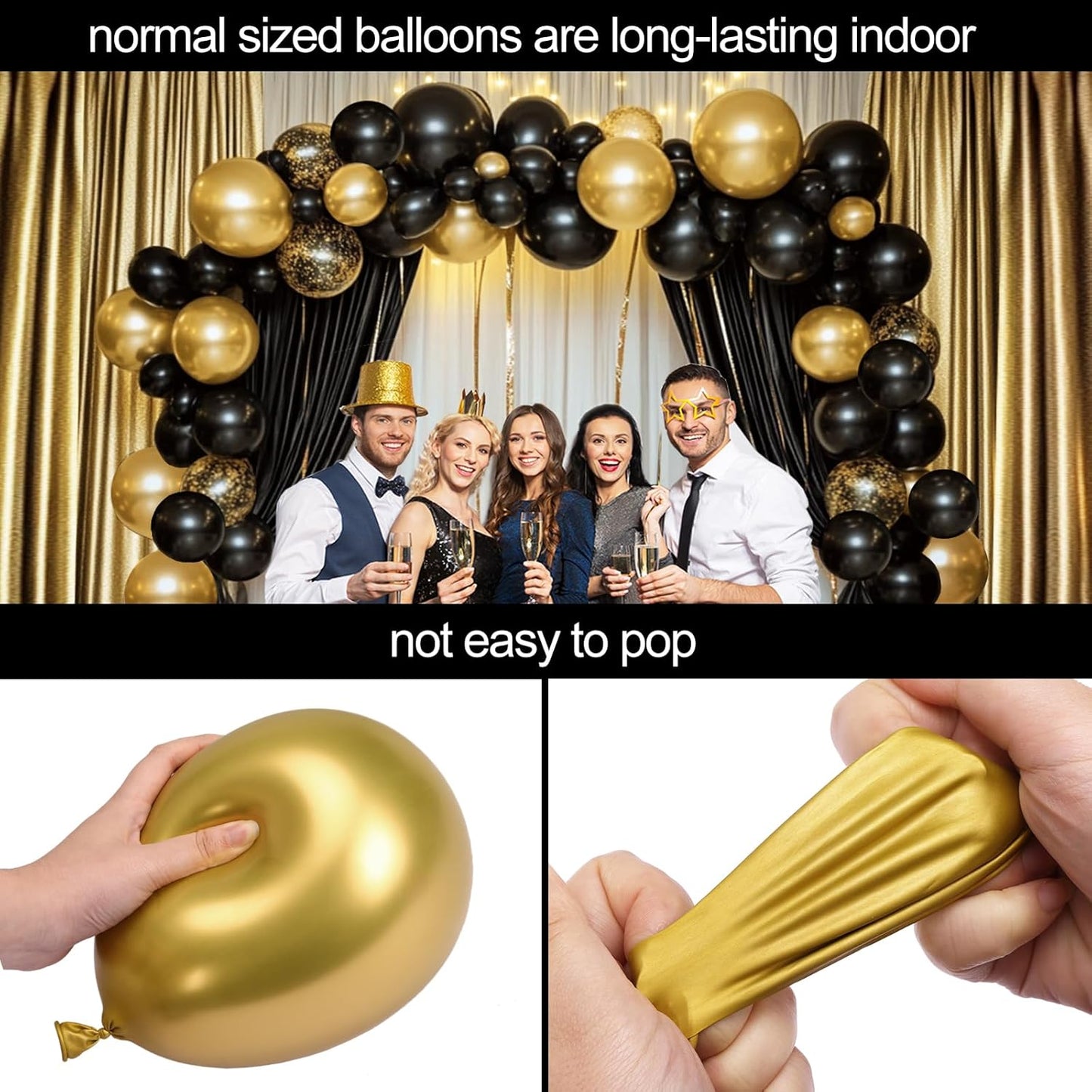 RUBFAC Black and Gold Balloon Garland Arch Kit - 110pcs with Confetti Balloons for Parties