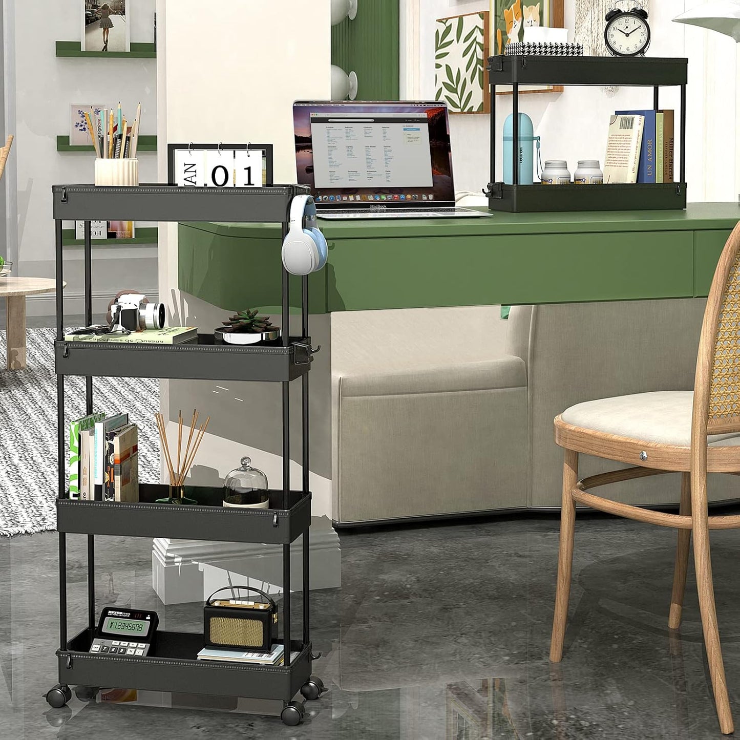 SPACEKEEPER Slim Rolling Storage Cart - 4-Tier Mobile Organizer for Bathroom, Kitchen & Laundry - Black