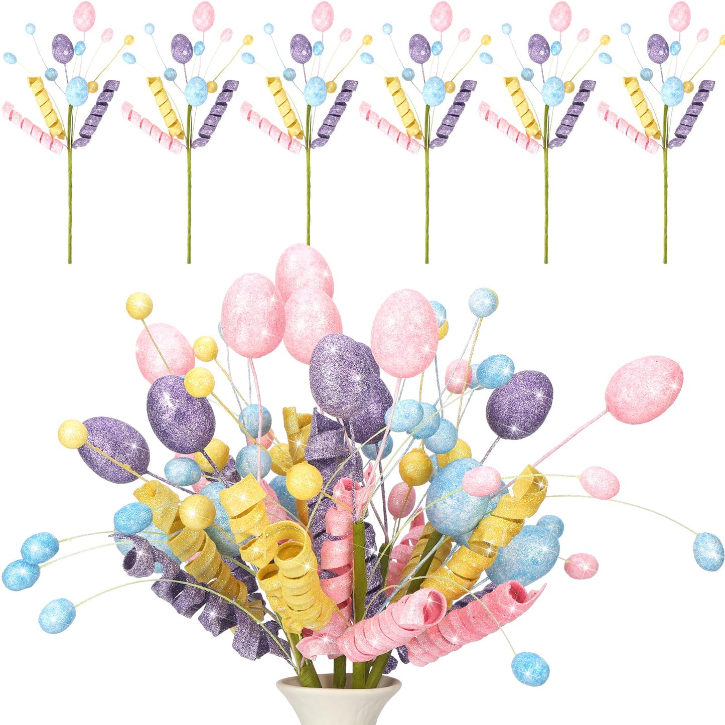 Norme 6 Pcs Easter Picks Decoration 15.7 Inch Egg Flower Picks Easter Egg Tree Branches Artificial Twig Branch Arrangement Centerpiece Celebration Home Vase Decor Blossom Branches for Spring